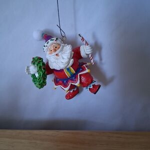 Jolly Santa Ornament with Wreath and Candy Cane
